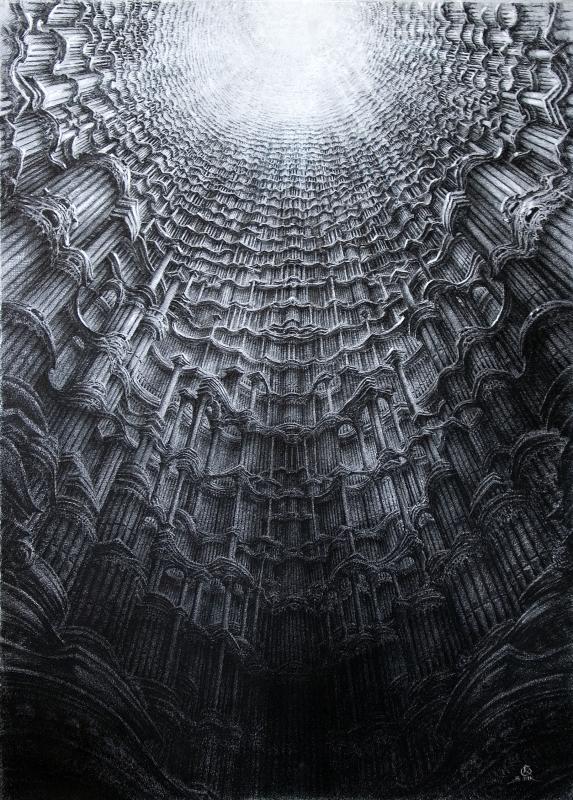 requiem cykl babel rysunek piorko tusz papier100x70cm